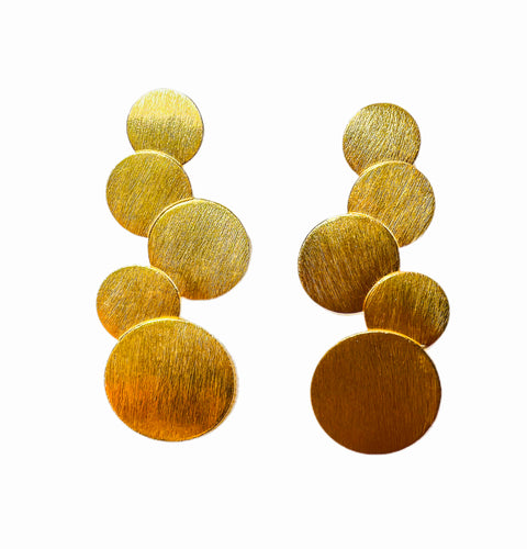 Gold Circles Hand Brushed Earrings