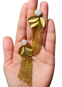 Moonstone with Gold Leaves & Tassels Earrings