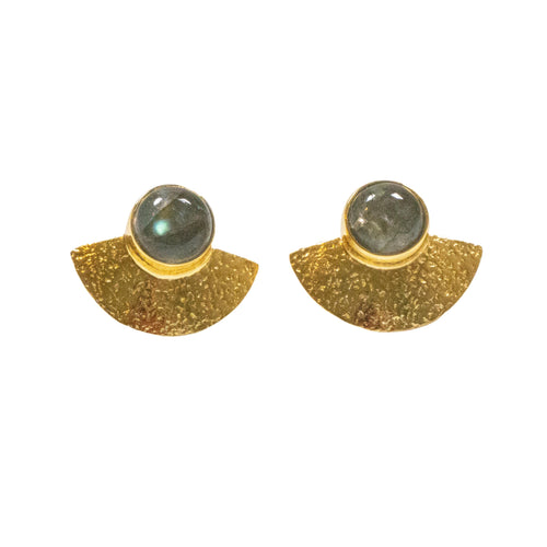 Labradorite and Hammered Gold Stud Earrings