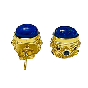Blue Lapis Lazuli and Garnet Stud Earrings