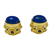 Blue Lapis Lazuli and Garnet Stud Earrings