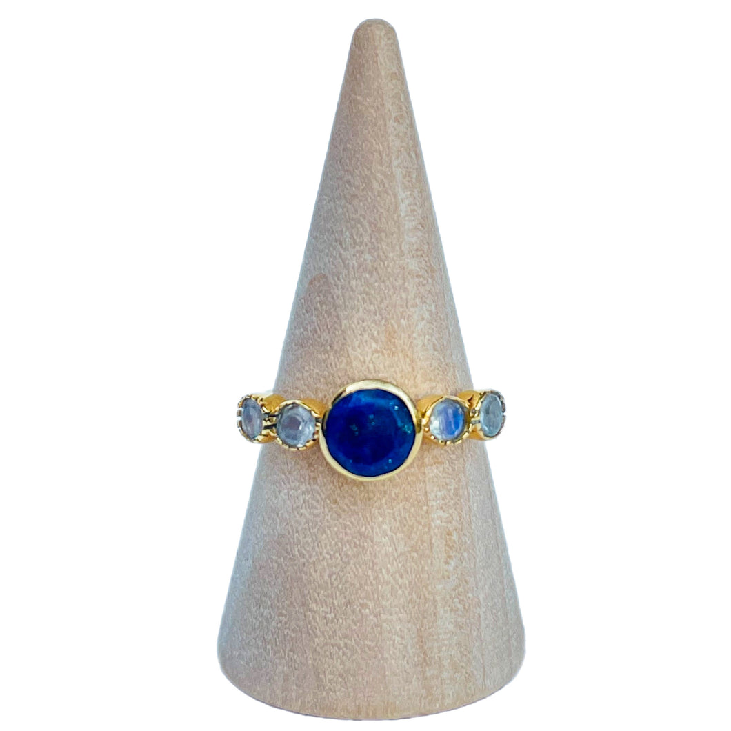 Lapis and Moonstone Gold Ring