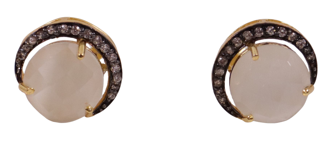 Crescent Moonstone Stud Earrings