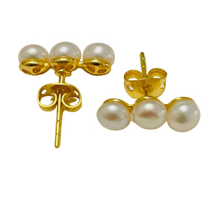 Pearl and Gold Climber Stud Earrings