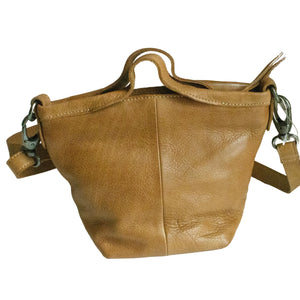 Tan Leather Mini Top Handle Crossbody Handbag