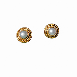 Tiny Gold Pearl Stud Earrings